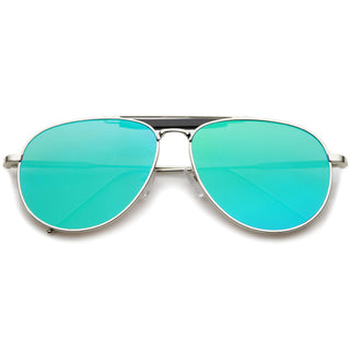 Gafas de sol con lentes planas y espejo en forma de lágrima con barra transversal grande A214 - Espejo Plata Negro Verde
