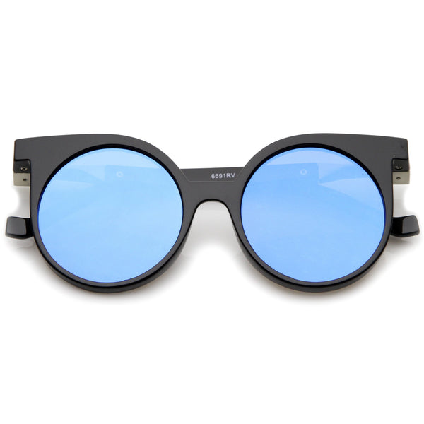 Retro Modern Horned Rim Flat Lens Round Sunglasses Zerouv 