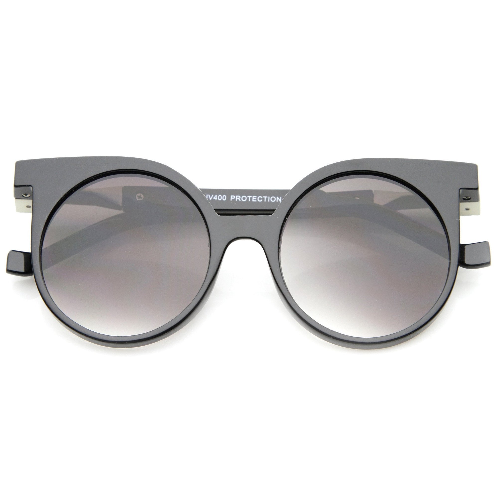 Modern Flat Lens Round Horned Rim Sunglasses - zeroUV