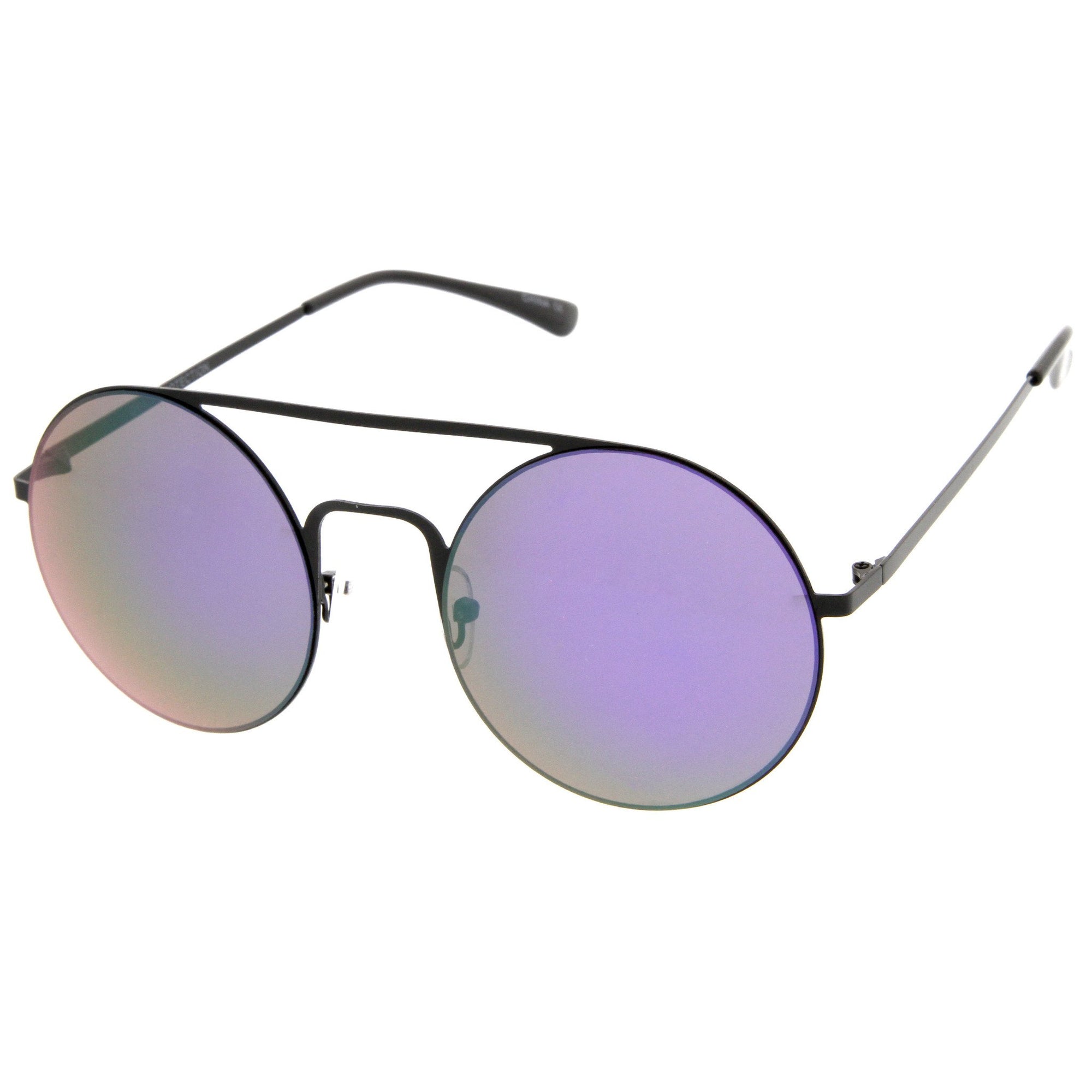 Modern Slim Round Mirrored Flat Lens Sunglasses - zeroUV
