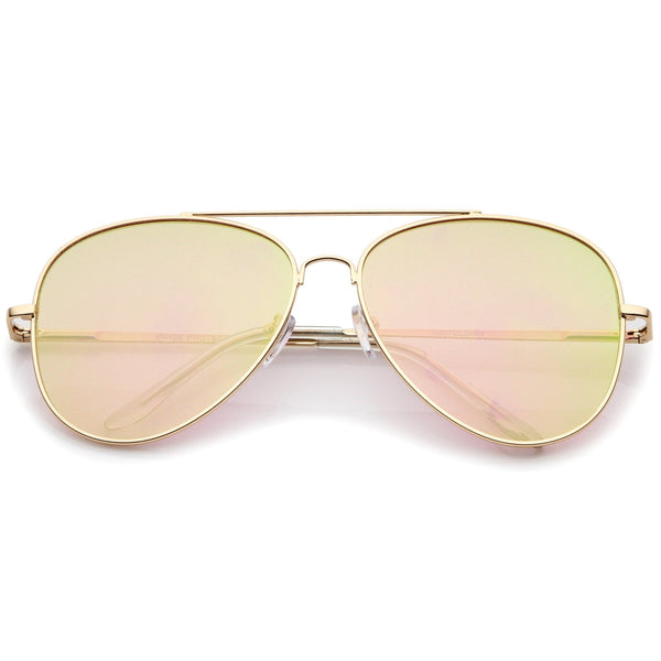 Women's Oversize Metal Pink Mirrored Lens Aviator Sunglasses 65mm