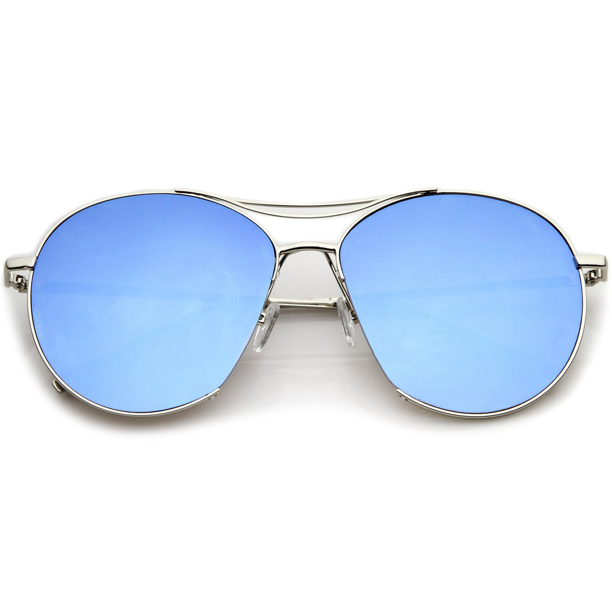 Oversize Thin Metal Mirrored Flat Lens Aviator Sunglasses - zeroUV