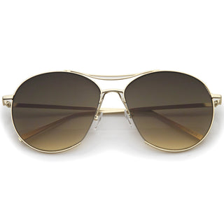 Gafas de sol extragrandes con lentes planas y degradados de metal fino A845 - Degradado de humo dorado