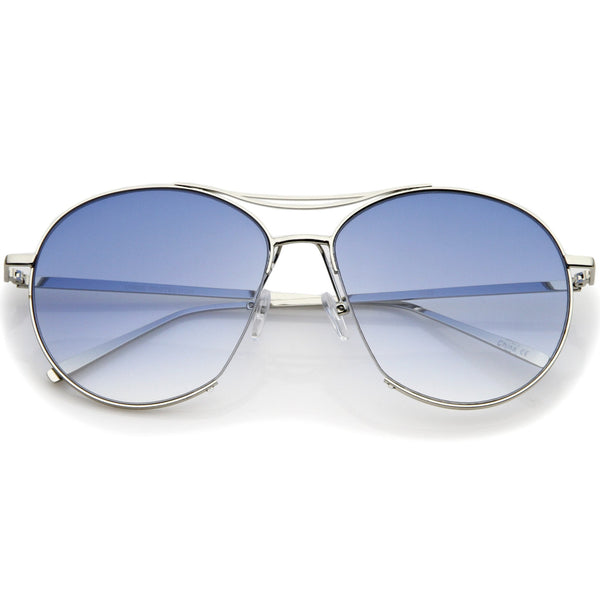 Oversize Thin Metal Flat Gradient Flat Lens Sunglasses - zeroUV