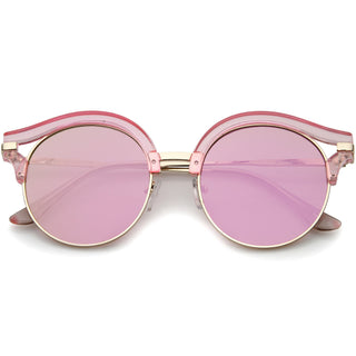 Gafas de sol redondas y transparentes con lentes planas y borde con cuernos para mujer A791 - Espejo rosa dorado rosa