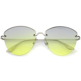 Women's Half Frame Gradient Lens Sunglasses A928 - Silver Blue Yellow