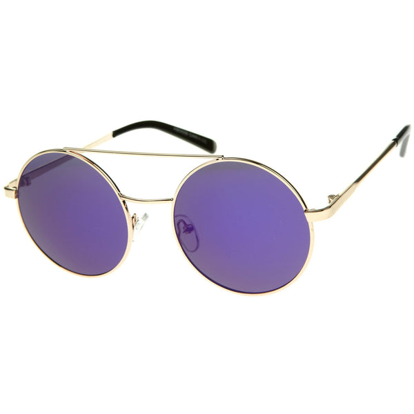 Retro Round Metal Mirrored Lens Sunglasses - zeroUV