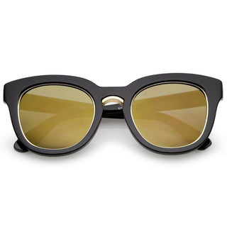 Gafas de sol con montura cornuda y lentes recortadas para mujer A782 - Espejo dorado negro dorado
