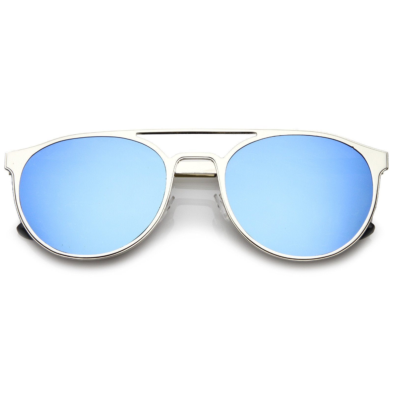 Modern Horned Rim Sleek Round Flat Lens Sunglasses - zeroUV