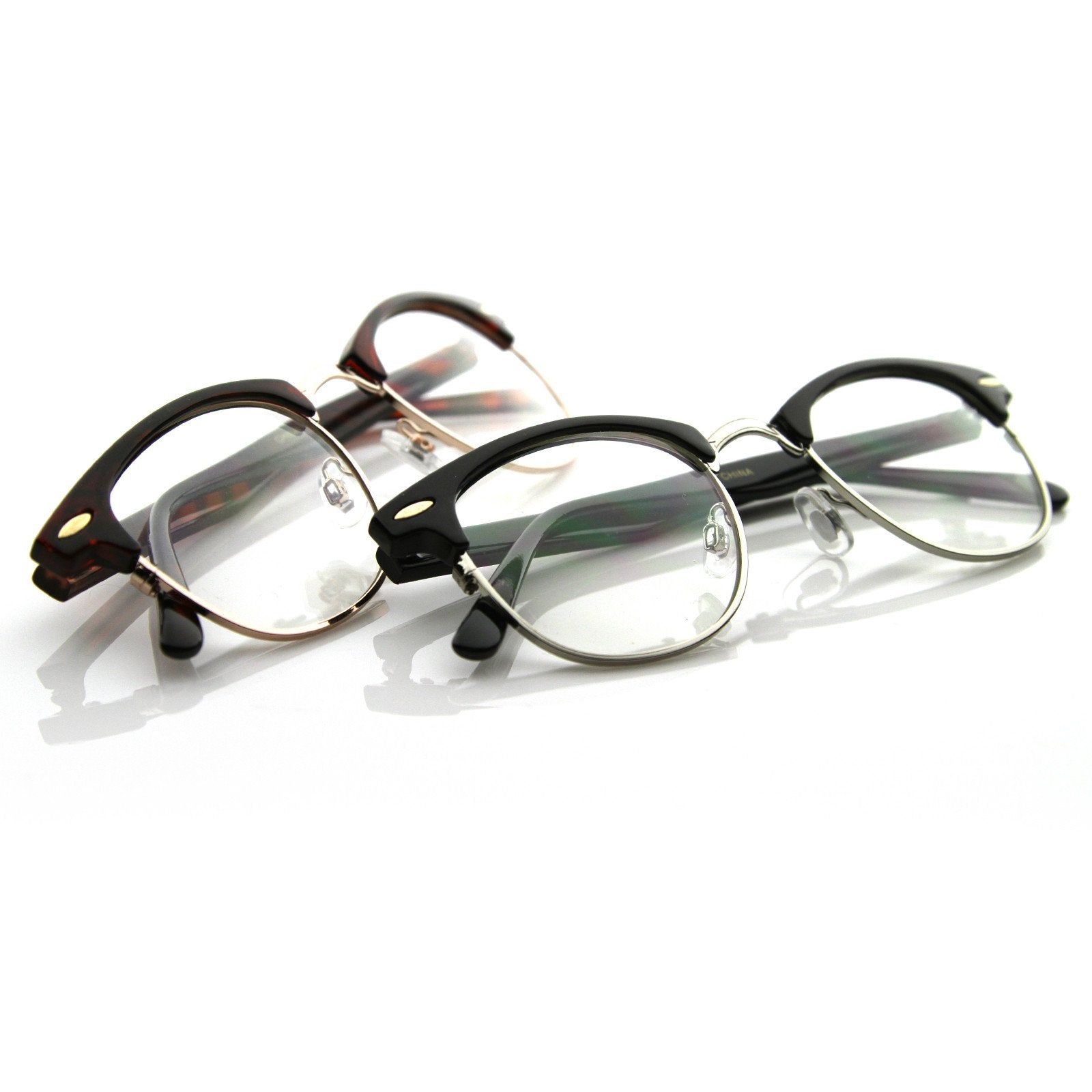 Vintage Retro Optical Half Frame Horned Rim Glasses 2946 [2 Pack]