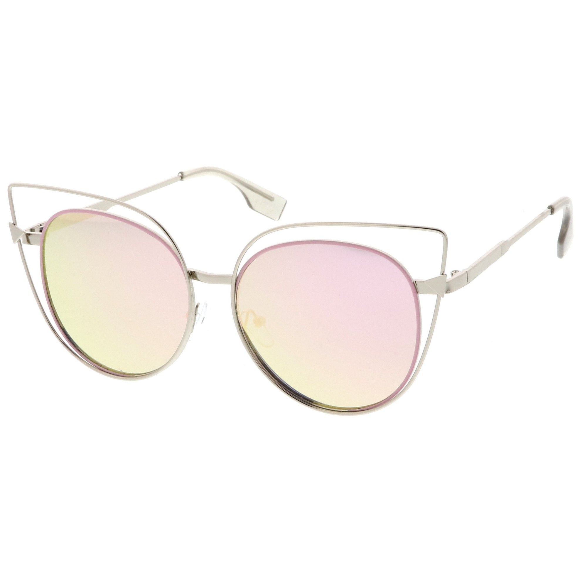 Women's Oversize Laser Cut Mirrored Flat Lens Sunglasses - zeroUV