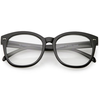 Gafas redondas de gran tamaño con montura de cuernos y lentes transparentes C612 - Negro Claro