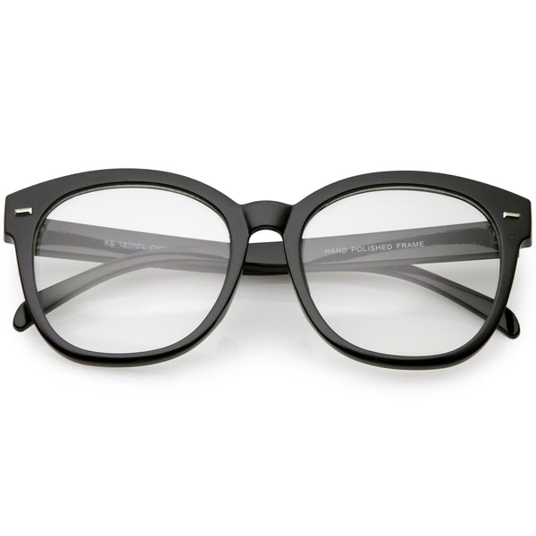 Oversize Round Indie Horned Rim Clear Lens Glasses - zeroUV