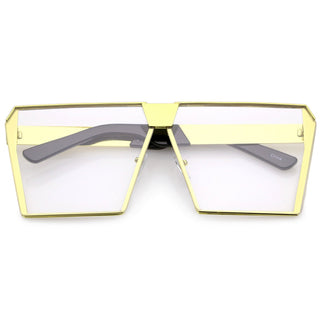 Retro Modern Space Laser Flat Top Clear Lens Glasses C445 - Yellow Gold Clear