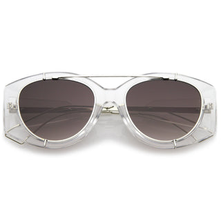Retro Modern Translucent Round Aviator Sunglasses C328 - Clear Silver Lavender