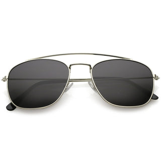 Retro Dapper Full Metal Square Crossbar Sunglasses C356 - Silver Smoke