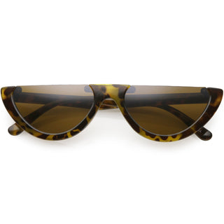 Gafas de sol de corte plano con medio marco en tono de color retro para mujer C685 - Marrón Tortuga