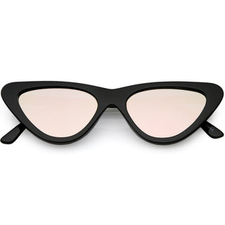 Womens Retro Narrow Flat Lens Cat Eye Sunglasses w/ Mirror Lens C521 - Black Pink Mirror