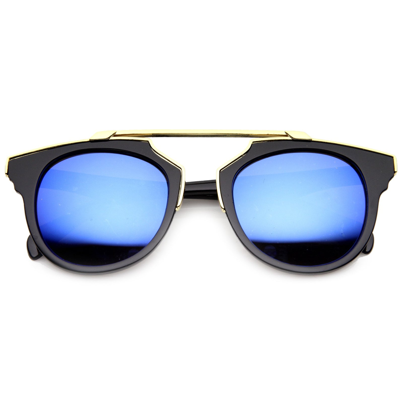 Large Half Frame Marble Moon Cut Mirror Lens Sunglasses - zeroUV