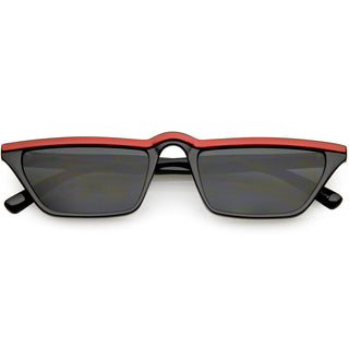 Retro Low Temple 1990's Flat Top Cat Eye Sunglasses C707 - Red Black Smoke