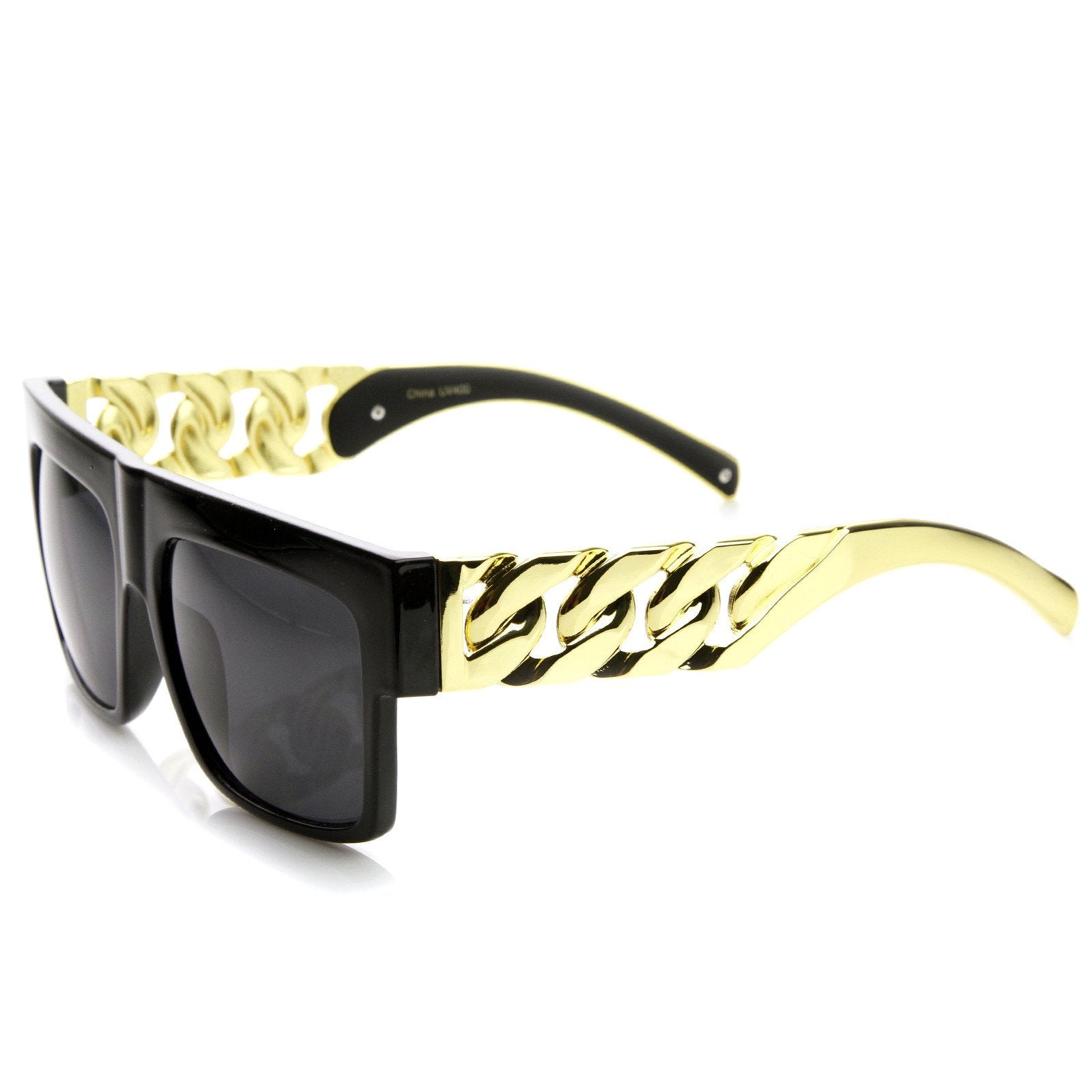 High Fashion Bold Chain Top Square Clear Lens Sunglasses 