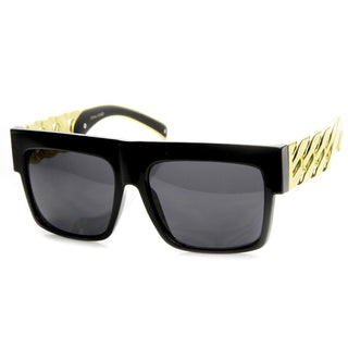 High Fashion Designer Inspired Metal Chain Arm Block Sunglasses 9126 - Black Gold