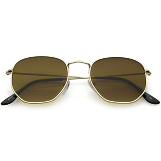 Gafas de sol retro modernas indie dapper geométricas de metal C478 - Oro marrón