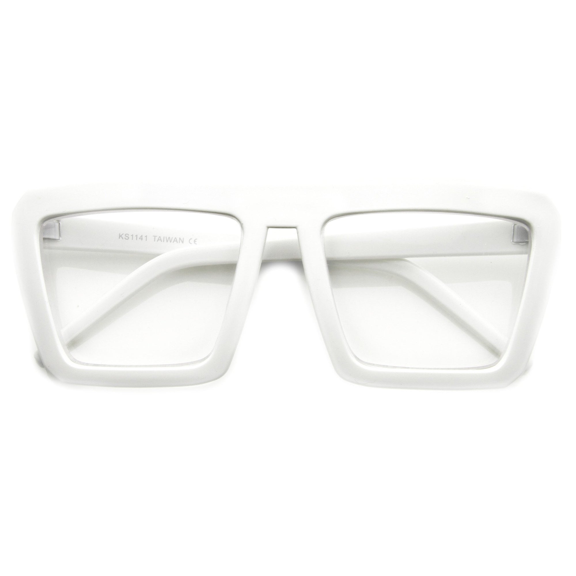 Retro Flat Top Block Aviator Clear Lens Glasses - zeroUV