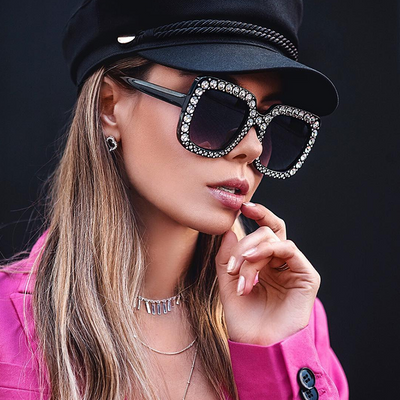 Luxury Rhinestone Square Sunglasses Womens Fashion Oversized Shades Gift  Party