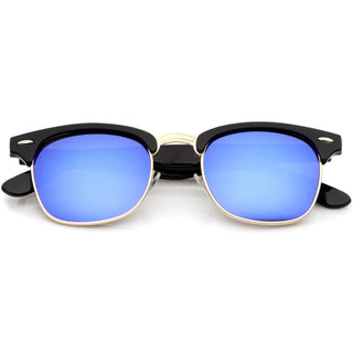 Retro Horned Rim Half Frame Flash Mirror Lens Sunglasses 9309 - Black Ice