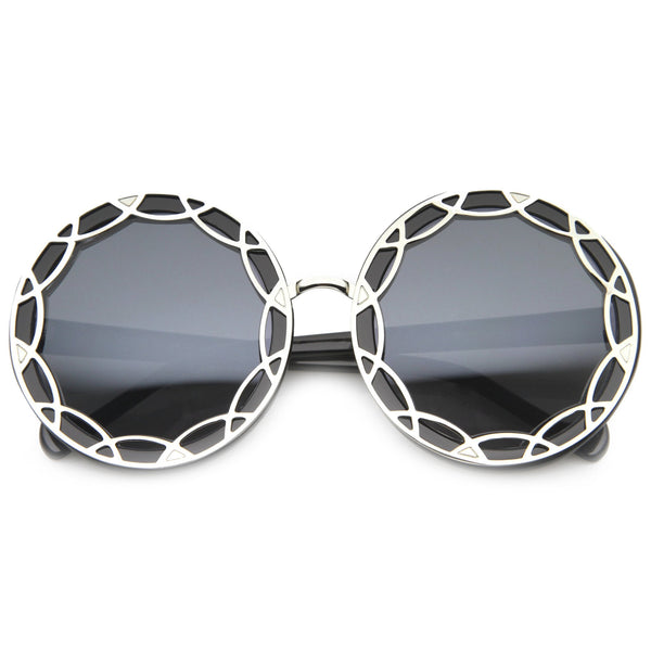 Women's Retro Round Art Deco Design Oversize Sunglasses 9758 - zeroUV