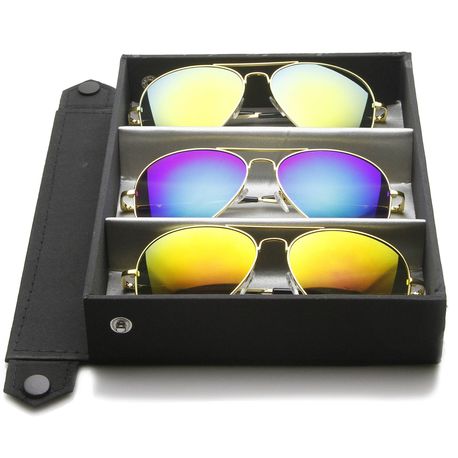 Limited Edition Metal Aviator Sunglasses W/ Mirror Lenses + Travel Case 1486