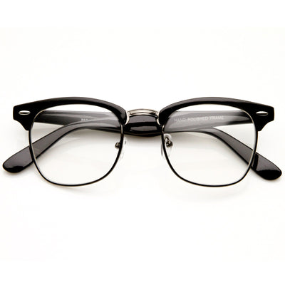 VINTAGE Inspired Classic Half Frame Clear Lens Glasses BLACK/ GOLD