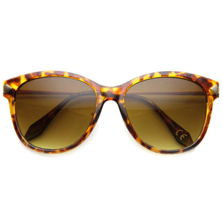 Women's Designer Cat Eye Sunglasses With Metal Temples 9836 - Tortoise Gold Amber