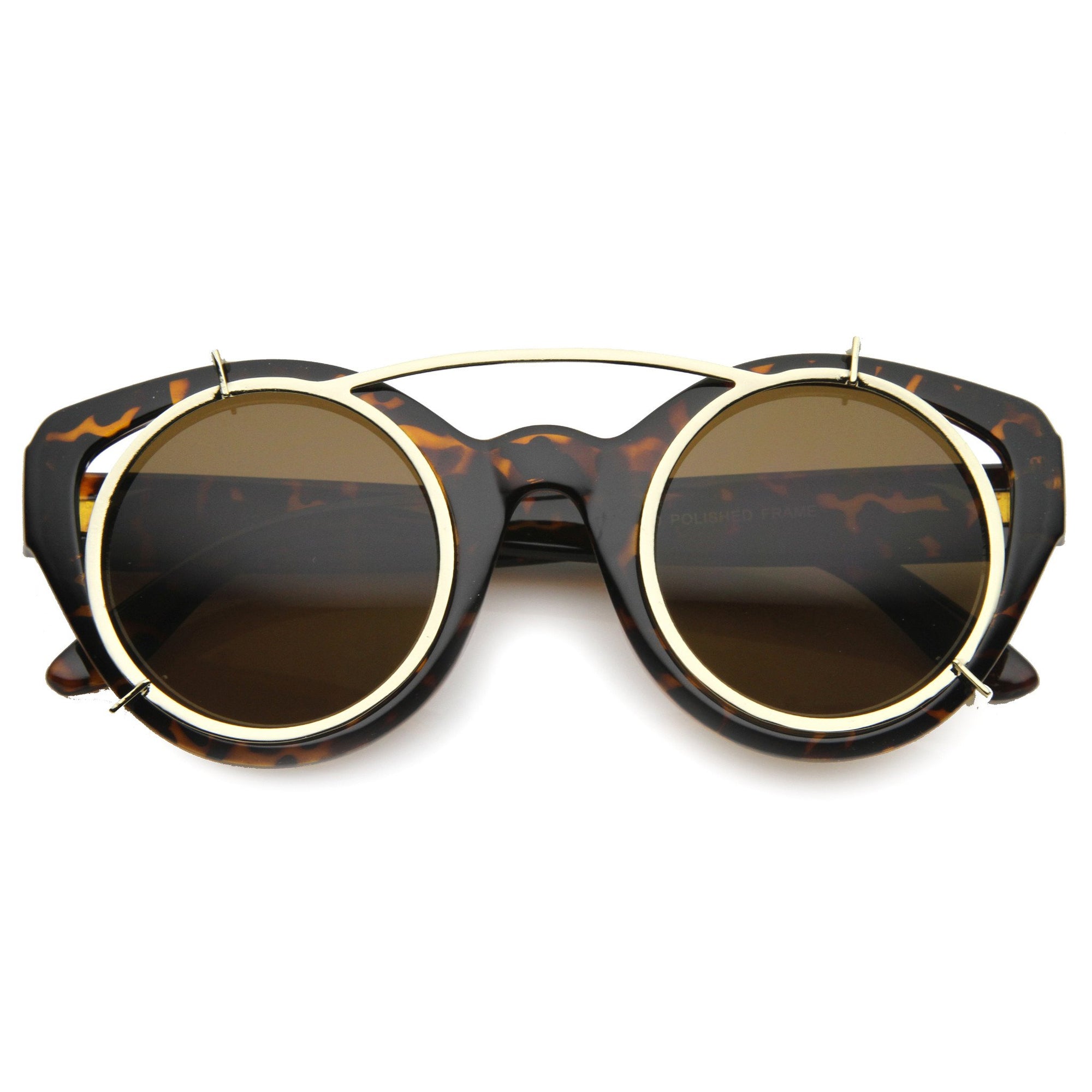 zeroUV Steampunk Vintage Retro Round Flip Up Frame Sunglasses