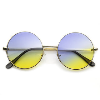 Retro Lennon Inspired Round Multi Color Rainbow Lens Sunglasses 9204 - Gold Blue Yellow