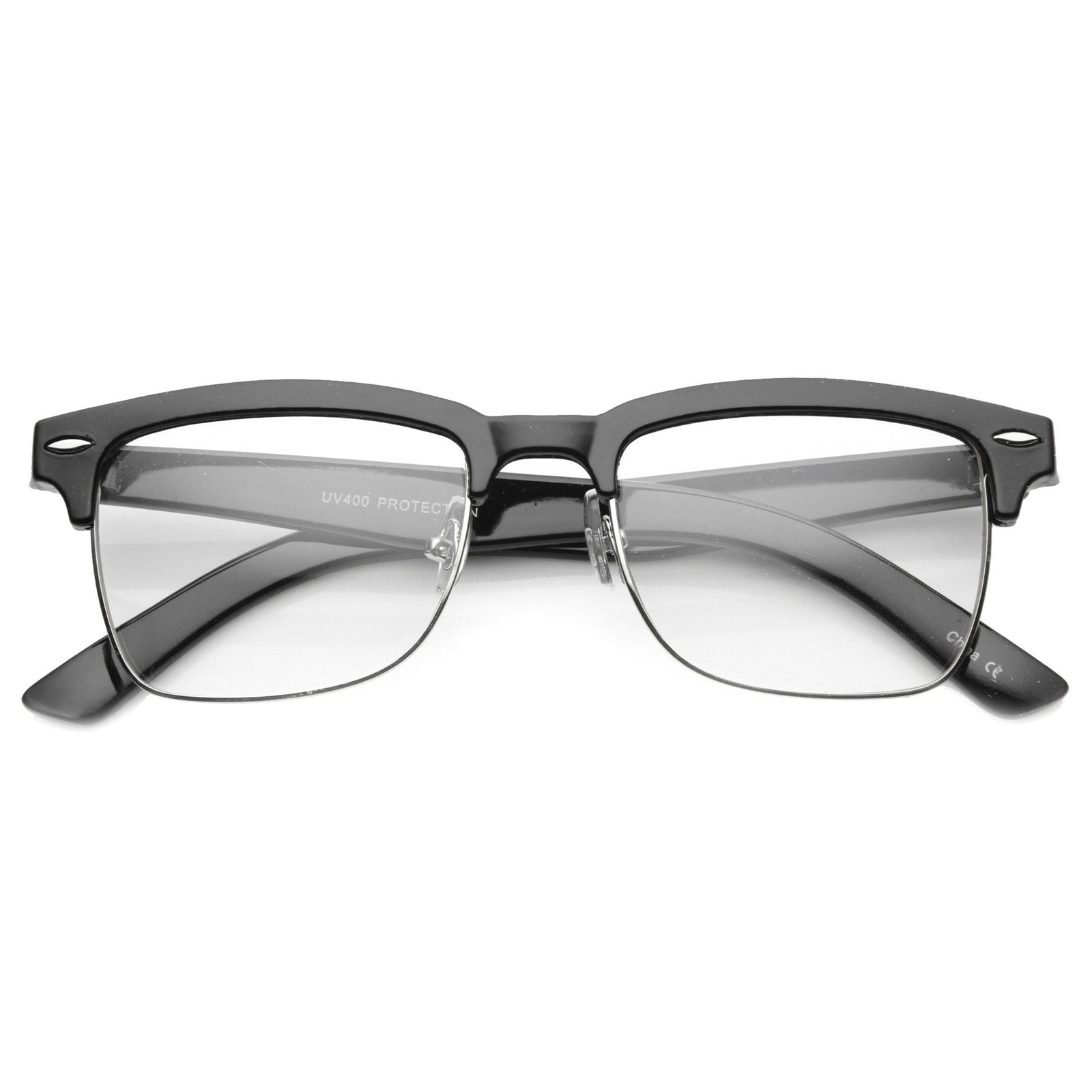 Black-Gray Hipster Browline Square Mirrored Sunglasses with Green Sunwear Lenses