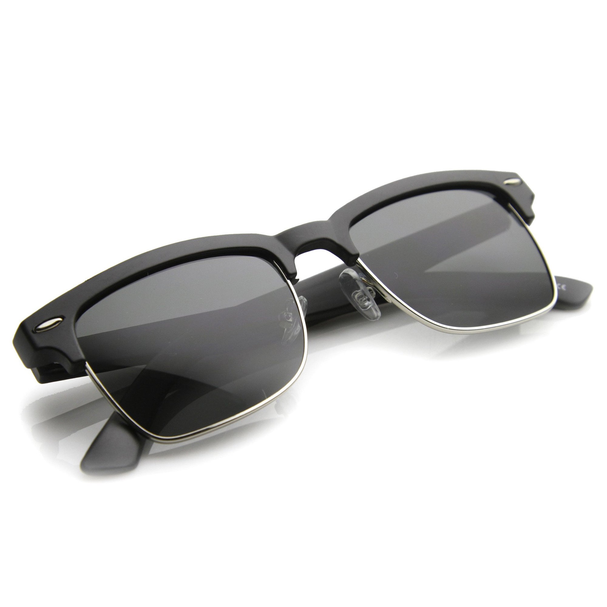 Indie Dapper Square Half Frame Horned Rim Sunglasses - zeroUV