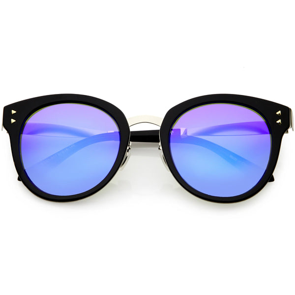 Large Half Frame Marble Moon Cut Mirror Lens Sunglasses - zeroUV