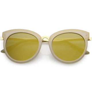 Gafas de sol con lentes planas espejadas y redondas de gran tamaño para mujer C842 - Espejo dorado crema