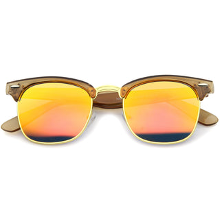 Gafas de sol retro modernas con borde de cuernos y lentes espejadas de medio marco A031 - Espejo naranja marrón