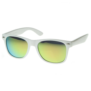 Retro Horned Rime Sunglasses With Flash Mirror Lenses 8075 - White Sun Revo