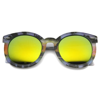 Gafas de sol redondas con lentes de espejo y estampado de palmeras retro 9878 - Sol naranja azul