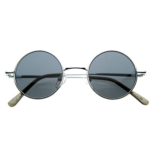 Small Retro Lennon Style Round Dapper Sunglasses 8237 - Silver Smoke
