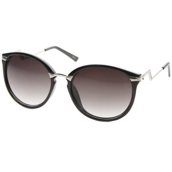 Women's Round Lightning Stepped Temple Round Sunglasses A057 - zeroUV