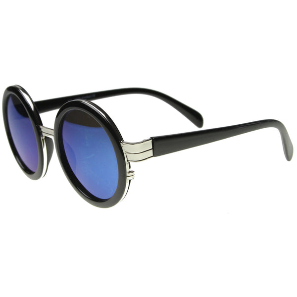 Large Round Frame With Metal Accents Retro Sunglasses - zeroUV