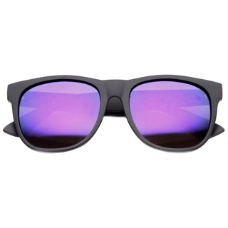 Super Retro Hipster Horned Rim Frame Sunglasses 8693 - Matte Black Purple Mirror