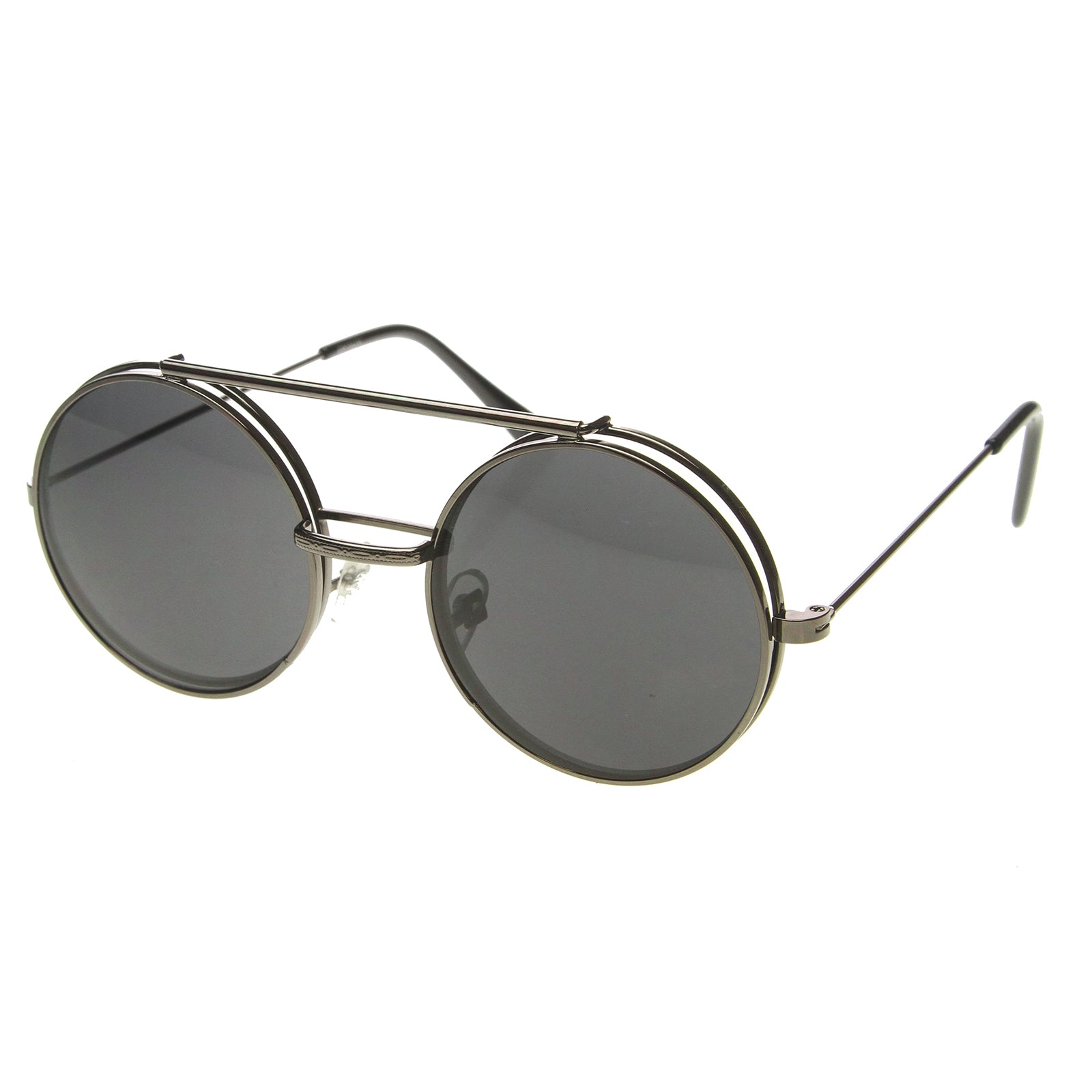 zeroUV Steampunk Vintage Retro Round Flip Up Frame Sunglasses