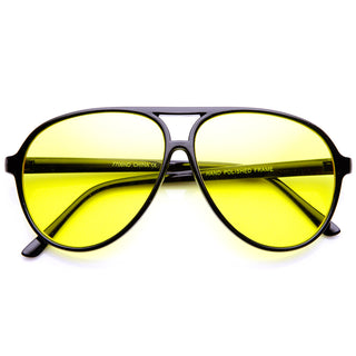 Retro 1980s Fashion Plastic Aviator Blue Blocking Lens Sunglasses 8453 - Black / Yellow