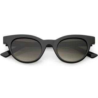 Gafas de sol retro con lentes planas estrechas y ojo de gato con borde de cuernos para mujer C514 - Lavanda negra brillante
